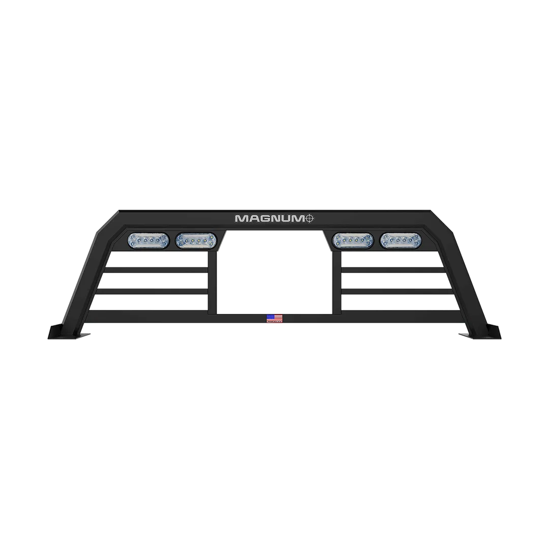 420LPBRE1NB – MAGNUM TRUCK Headache Rack, Louvered With Window Cut Out Lighted Powder Coated Matte Black Aluminum Can...